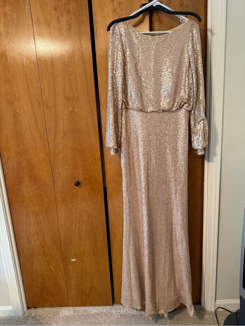 Tadashi Shoji Black Label on Sequin Fabric Formal pink maxi long sleeve gown